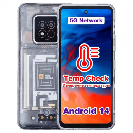 Telefoane - Telefon mobil AGM X6 Phantom, Transparent, 5G, 6.78" FHD+, Masurare temperatura, 8GB RAM, 128GB ROM, Android 14, 50MP, Unisoc T750, NFC, 5000mAh, Dual SIM