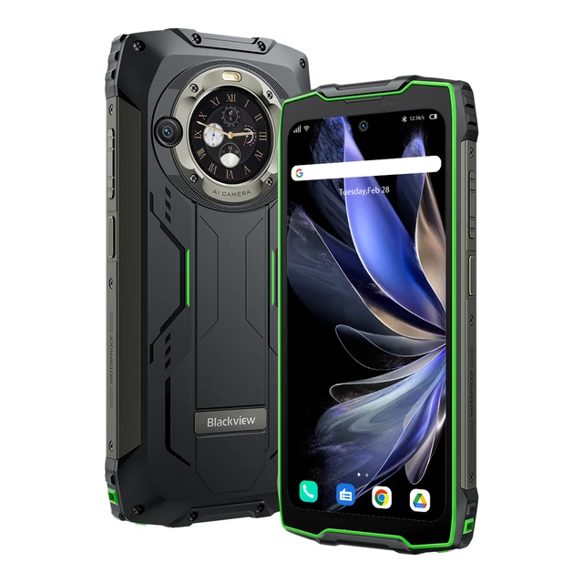 Telefoane Rezistente - Telefon mobil Blackview BV9300 Pro Verde, 4G, Dual Screen 6.7"+1.32" FHD+ 120Hz, 16GB RAM (8GB + 8GB extensibili), 256GB, Android 13, Helio G99, NFC, 15080mAh, Dual SIM