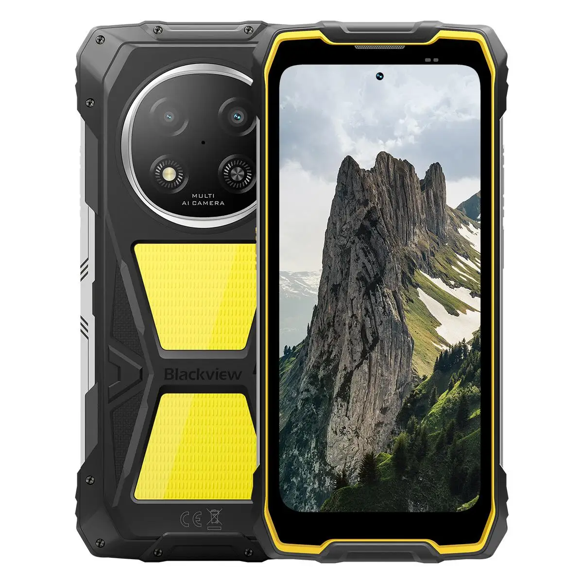 Phone - Blackview ROCK 2 Pro Mobile Phone, Yellow, 5G, 6.67" HD+ 120Hz Display, 32GB RAM (8GB + 24GB Expandable), 256GB ROM, Android 16, 15000mAh Battery, 33W, NFC, Dual SIM