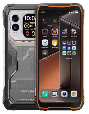 Tartós Telefonok - Blackview Xplore 1 Pro mobiltelefon, Narancssárga, 5G, 6,78″ FHD+, 44GB RAM (12GB+32GB bővíthető), 256GB ROM, 64MP, Android 15, Dimensity 7050, másodlagos kijelző, hőkamera, 20000mAh, 55W, DualSIM