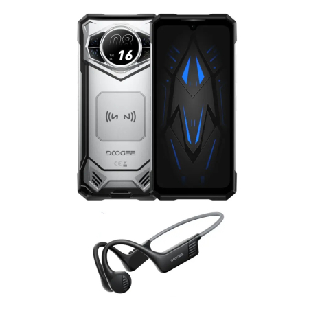 Rugged Phones - Mobile phone Doogee S200 VIP, Silver, 5G, Dual Display (6.72"+1.32") 2.4K, 48GB RAM (12GB+36GB expandable), 256GB ROM, Android 14, Dimensity 7050, 10100mAh, BoneBeat Run wireless headphones, Dual SIM