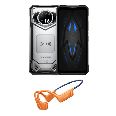Rugged Phones - Mobile phone Doogee S200 VIP, Silver, 5G, Dual Display (6.72"+1.32") 2.4K, 48GB RAM (12GB+36GB expandable), 256GB ROM, Android 14, Dimensity 7050, 10100mAh, BoneBeat Run wireless headphones, Dual SIM