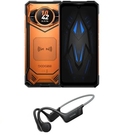 Tartós Telefonok - Mobiltelefon Doogee S200 VIP, Narancs, 5G, dupla kijelző (6,72"+1,32") 2.4K, 48GB RAM (12GB+36GB bővíthető), 256GB ROM, Android 16, Dimensity 7050, 10100mAh, BoneBeat Run fejhallgató, Dual SIM
