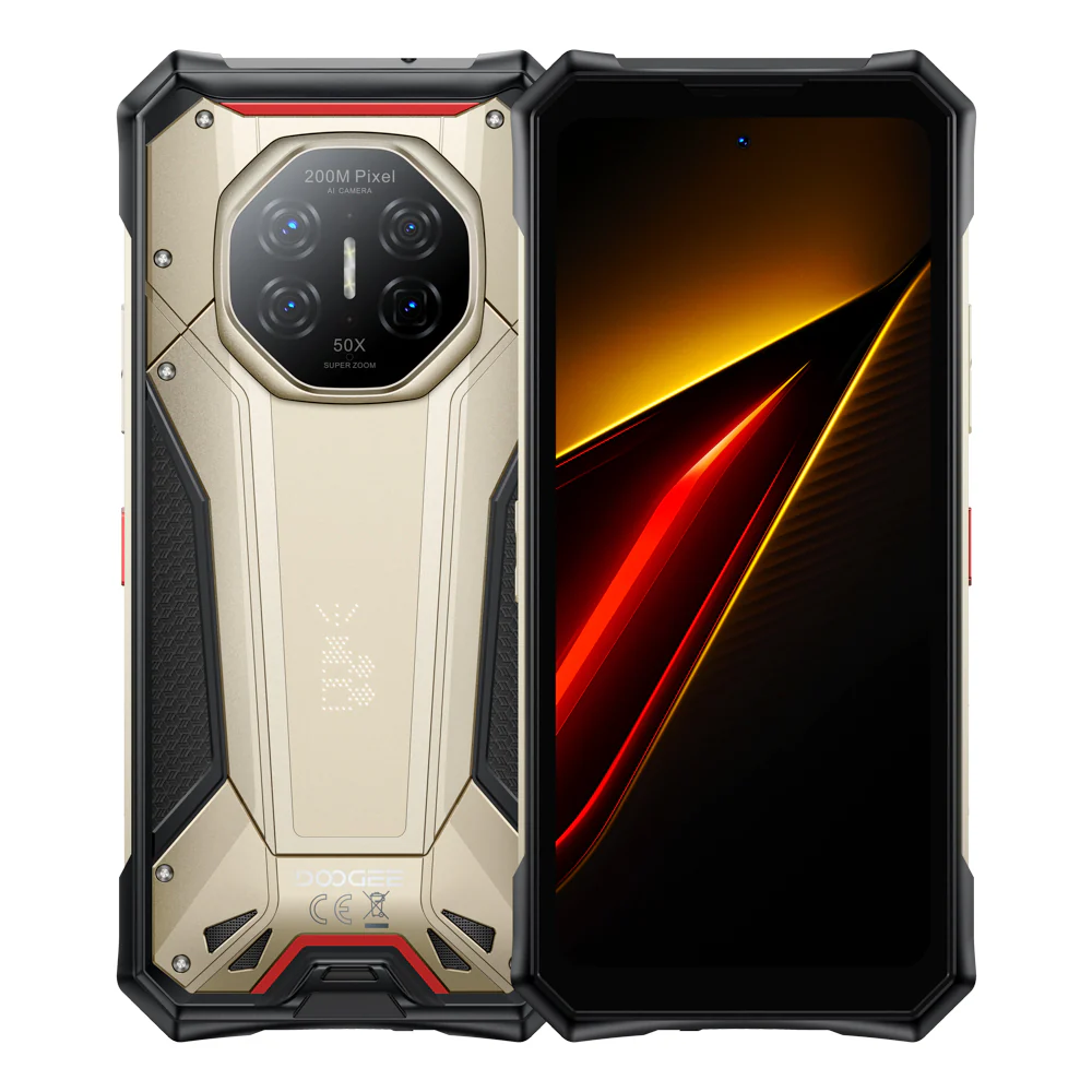 Telefoane Rezistente - Telefon Mobil DOOGEE S300 Plus, Gold, 5G, 200MP + 64MP Night Vision, 6.78" 120Hz, 48GB RAM (12GB + 36GB extensibili), 1TB, Dimensity 8300, Android 16, NFC, 11000mAh, Dual SIM