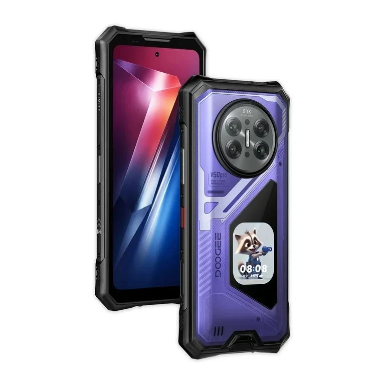 Telefoane (Smartphone) 5G - Telefon Mobil DOOGEE V50 Pro, Violet, 5G, 6.78" FHD+ 120Hz, 52GB RAM (16GB + 36GB extensibili), 1TB, Cameră 200MP + 64MP Night Vision, Ecran secundar AMOLED 2.06", Android 16, 11000mAh, Dual SIM