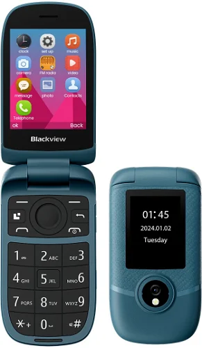 Telefon Gyártók - Mobiltelefon Flip Blackview N2000, Blue, 4G, Kettős kijelző 2,8" + 1,77", 48 MB RAM + 128 MB ROM, RTOS, Unisoc T107, 1500 mAh, SOS, Két SIM