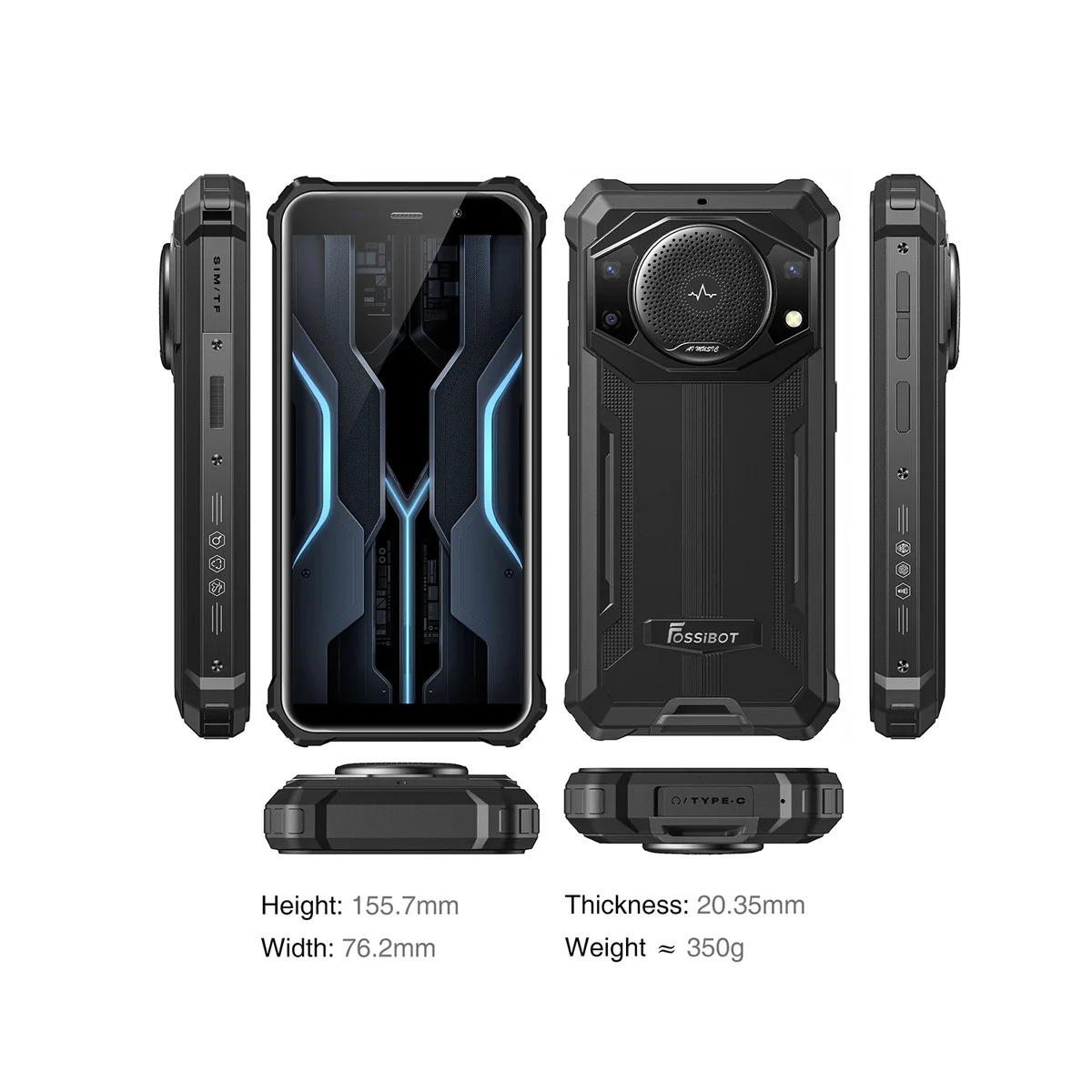 FOSSiBOT F101P Fekete Mobiltelefon, 4G, 5,45" HD+ IPS, 7GB RAM (4GB+3GB bővíthető), 64GB ROM + 128GB TF kártya, Android 13, 24MP AF + 5MP + 0,3MP, 10600mAh, 18W, NFC, Face ID, Hibrid Dual SIM [7]