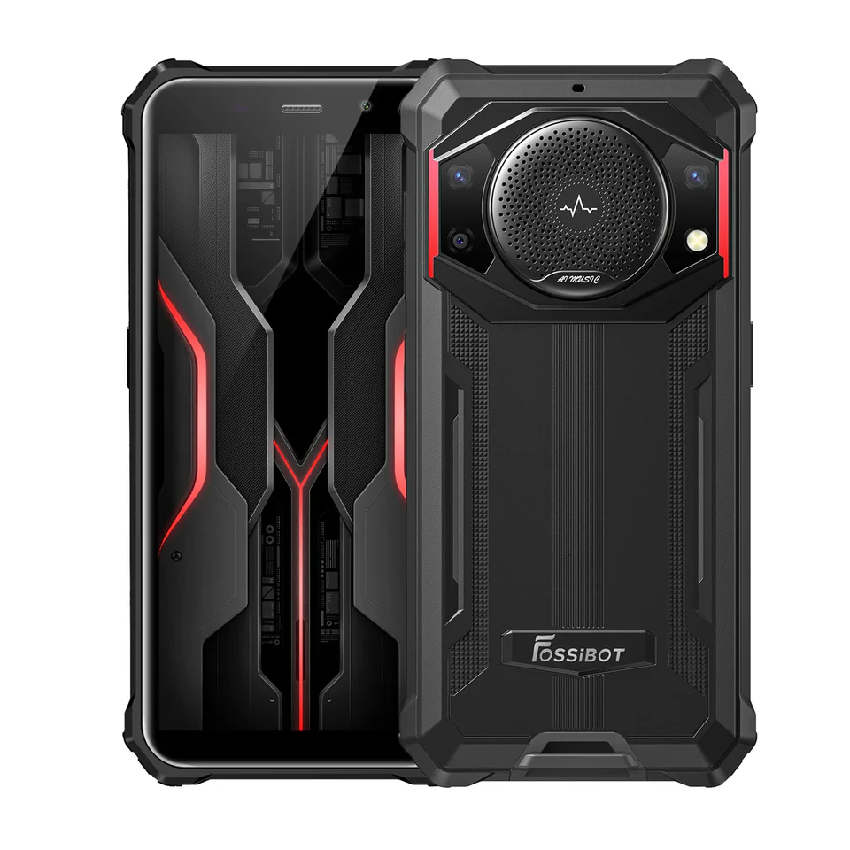 Telefoane - Telefon mobil FOSSiBOT F101P Negru cu rosu, 4G, 5.45" HD+ IPS, 7GB RAM (4GB+3GB extensibili), 64GB ROM, Android 13, 24MP AF+5MP+0.3MP, 10600mAh, 18W, NFC, Face ID, Dual SIM