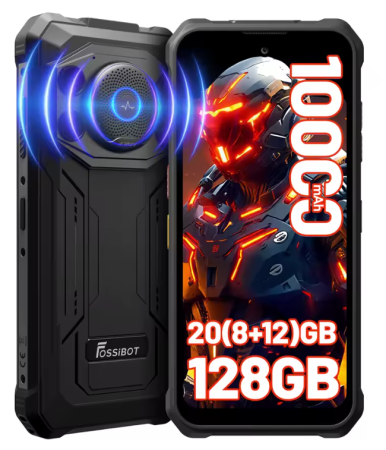 Telefoane Rezistente - Telefon Mobil FOSSiBOT F110 Pro, Negru, 6.745" HD+, 20GB RAM (8GB + 12GB Extensibili), 128GB ROM, Android 15, Dimensity 6300, 50MP, 10000mAh, 20W, NFC, Face ID, ToolKit, Difuzor 128dB, Dual SIM