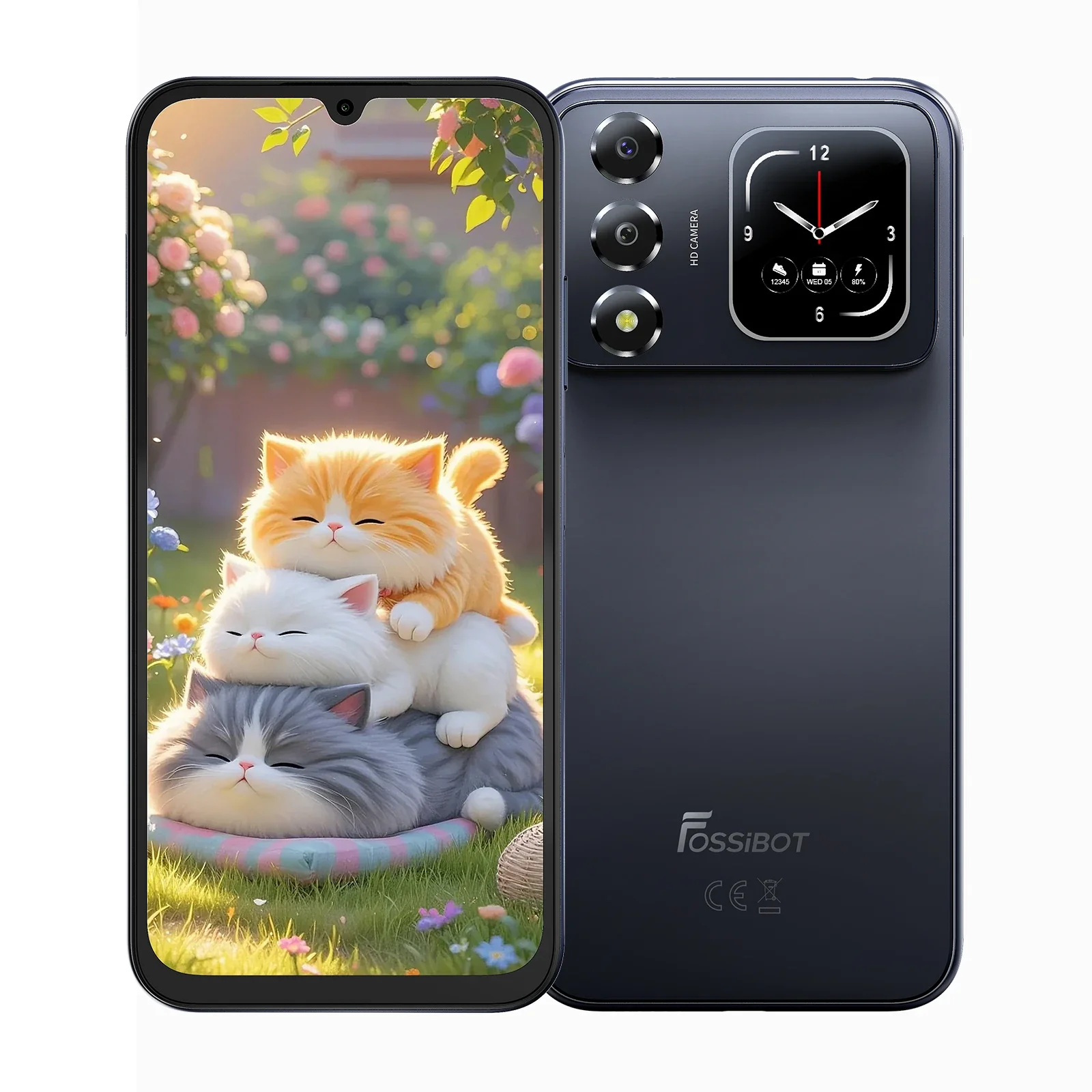 Telefoane Rezistente - Telefon Mobil FOSSiBOT S7, Negru, 4G LTE, NFC, 6.9” HD+ 120Hz, Ecran Spate 1.85”, 32GB RAM (8GB + 24GB extensibili), 256GB ROM, Unisoc T615, 5000mAh 10W, Android 16, Dual SIM