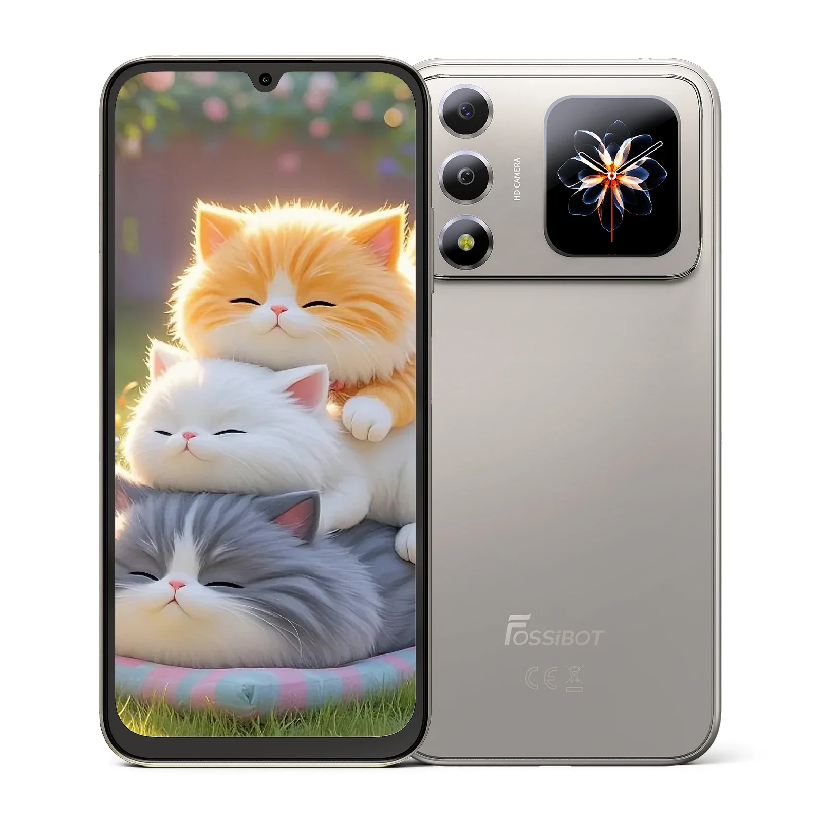 Telefoane Rezistente - Telefon Mobil FOSSiBOT S7, Silver, 4G LTE, NFC, 6.9” HD+ 120Hz, Ecran Spate 1.85”, 32GB RAM (8GB + 24GB extensibili), 256GB ROM, Unisoc T615, 5000mAh 10W, Android 16, Dual SIM