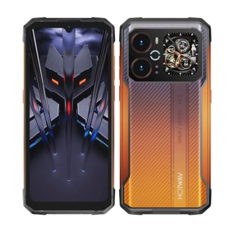 Phone - HOTWAV Cyber 18 Smartphone, Orange, 4G LTE, 6.75" 120Hz, 20GB RAM (8GB + 12GB expandable), 256GB, 64MP + 16MP Camera, Android 16, NFC, 6200mAh Battery