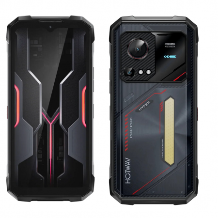 Telefoane Rezistente - Mobiltelefon HOTWAV Hyper 7S, Piros, 5G, 6.6″ HD+ IPS 120 Hz, 16GB (4 GB+12 GB Bovitheto), 256 GB ROM, 21 MP, Android 15, Unisoc T8200, Camping Light & Dinamikus RGB, 10800 mAh, 20 W, Dual SIM