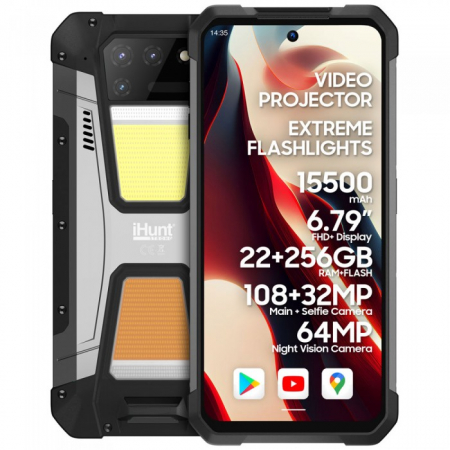 Phone - iHunt Titan Metal P22000 Projector PRO mobile phone, Dual SIM, 512GB, 22GB RAM, 4G, Silver