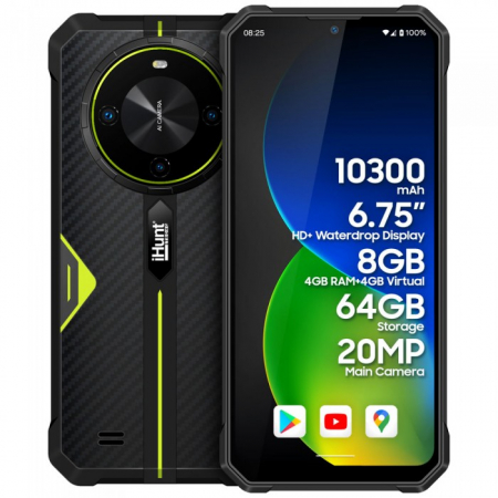 Telefoane mobile iHunt - Telefon mobil iHunt Titan P10000 Pro, Green, 4G, 6.745" HD+, 8GB RAM (4GB+4GB extensibil), 64GB ROM, Android 14, MediaTek MT8768, 10300mAh, IP68, DualSim