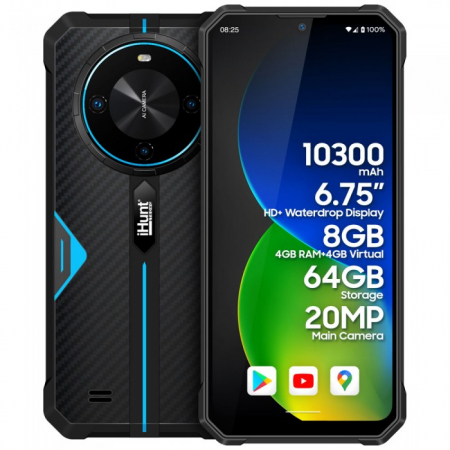 Telefoane mobile iHunt - Telefon mobil iHunt Titan P10000 Pro, Blue, 4G, 6.745" HD+, 8GB RAM (4GB+4GB extensibil), 64GB ROM, Android 14, MediaTek MT8768, 10300mAh, IP68, DualSim