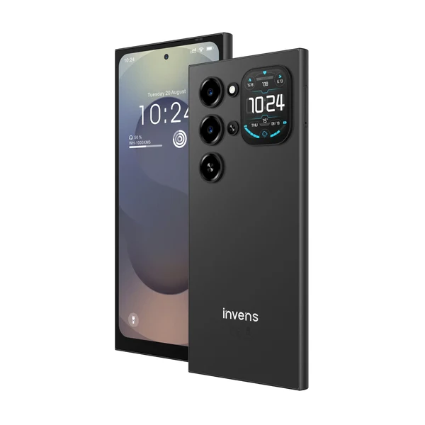 Invens Ultra S26 Mobiltelefon, Fekete, 4G LTE, 1.75” Hátlapi Kijelző, 6.79” HD+ 120Hz, 24GB RAM (4GB + 20GB Bővített), 128GB ROM, Unisoc T7250, 5000mAh, 32MP Kamera, Android 16, Dual SIM [1]