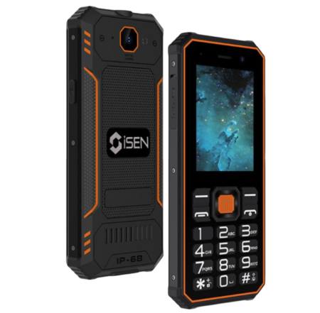 Telefoane Rezistente - Telefon mobil iSEN F1 4G, Portocaliu, 2.4" LCD, 0.3MP spate + 0.08MP fata, 48MB RAM, 128MB ROM, Mocor OS, Unisoc T107, IP68, QWERTY, Lanterna, 2500mAh, Dual SIM