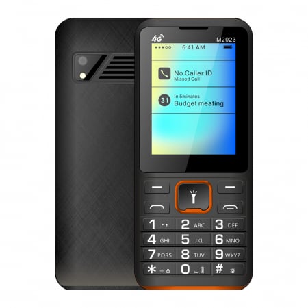 Telefoane clasice - Telefon Mobil iSEN F23, Negru/Portocaliu, 4G, Ecran de 2.4", 48MB RAM, 128MB ROM, Radio FM, BT, Camera de 8W, Dual SIM Hybrid, Baterie de 1800mAh