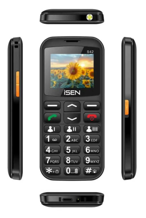 Telefon mobil iSEN S42 SENIOR, Display 2.0", GSM, USB Type-C, Bluetooth, Cameră, Lanternă, FM Radio fara cablu, Baterie 1800mAh, Buton SOS, Negru, Dual SIM [1]
