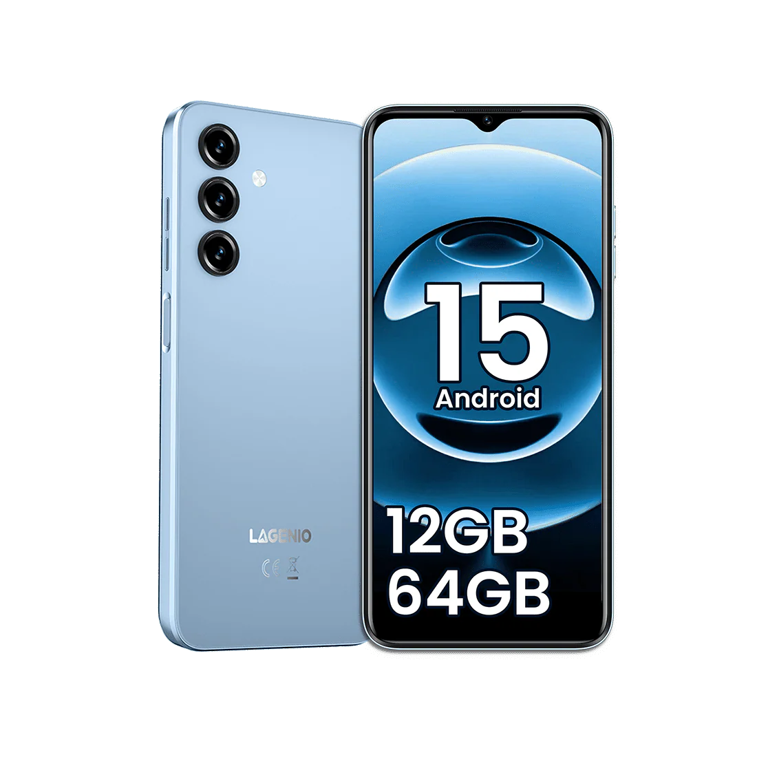 Mobiltelefon - Lagenio A10 Okostelefon, Kék, 4G LTE, 6.52" HD+ 90Hz Kijelző, 12GB RAM (4GB + 8GB bővíthető), 64GB, 13MP Kamera, Android, 5150mAh, Dual SIM