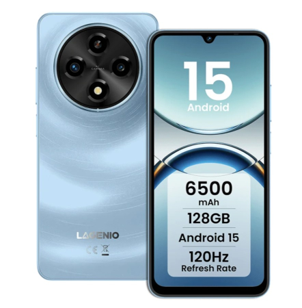 Lagenio mobiltelefonok - LAGENIO A12 mobiltelefon, kék, 4G, 6.9" HD, 12GB RAM (4GB + 8GB bővíthető), 128GB ROM, 13MP, Android 15, Unisoc T7250, OTG, Jack, FaceID, Gemini AI, 6500mAh, Dual SIM