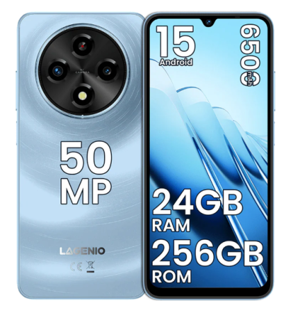 Telefoane - Telefon Mobil LAGENIO A12 Pro, Albastru, 4G, 6.9" HD 120Hz, 24GB RAM (8GB + 16GB extensibili), 256GB ROM, 50MP, Android 15, Unisoc T7250, OTG, Jack, FaceID, Gemini AI, 6500mAh, Dual SIM