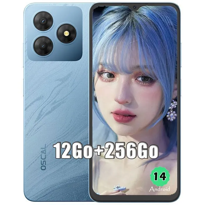 Telefoane - Telefon Mobil Oscal FLAT 2, Albastru, 4G, 6.56" HD+, 12GB RAM (4GB+8GB extensibili), 256GB ROM, 13MP, Android 14, Unisoc T606, 5000mAh, Dual SIM Hybrid