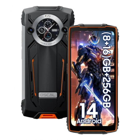 Telefoane - Telefon mobil OSCAL PILOT 2, Orange, Dual 4G VoLTE, 6.5" 2.4K FHD+, 24GB RAM(8GB + 16GB), 256GB ROM, Android 14, MediaTek Helio G99, 8880mAh, IP68 &IP69K, Dual SIM