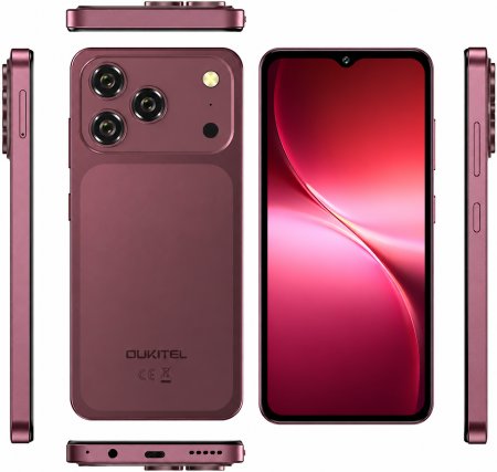 Oukitel C18 Smartphone, Burgundy Red, 4G, 6.52" HD Display, 16GB RAM (4GB + 12GB Extended), 64GB, 13MP Camera, 5000mAh Battery, Android 16, Dual SIM [2]