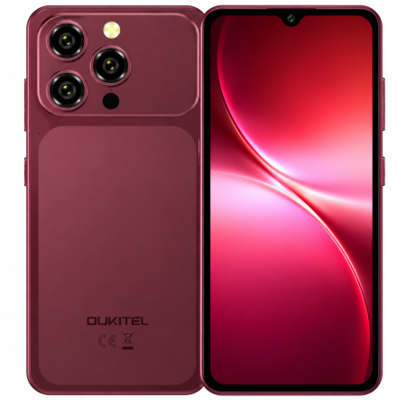 Phone - Oukitel C18 Smartphone, Burgundy Red, 4G, 6.52" HD Display, 16GB RAM (4GB + 12GB Extended), 64GB, 13MP Camera, 5000mAh Battery, Android 16, Dual SIM