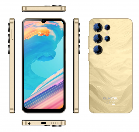 Mobiltelefon Oukitel C2, Arany, 4G, 6.52" IPS kijelző, 16GB RAM (4GB RAM + 12GB bővíthető), 64GB ROM, 13MP, Android 14, Unisoc T606, OTG, Jack, 5000mAh, Dual SIM [1]