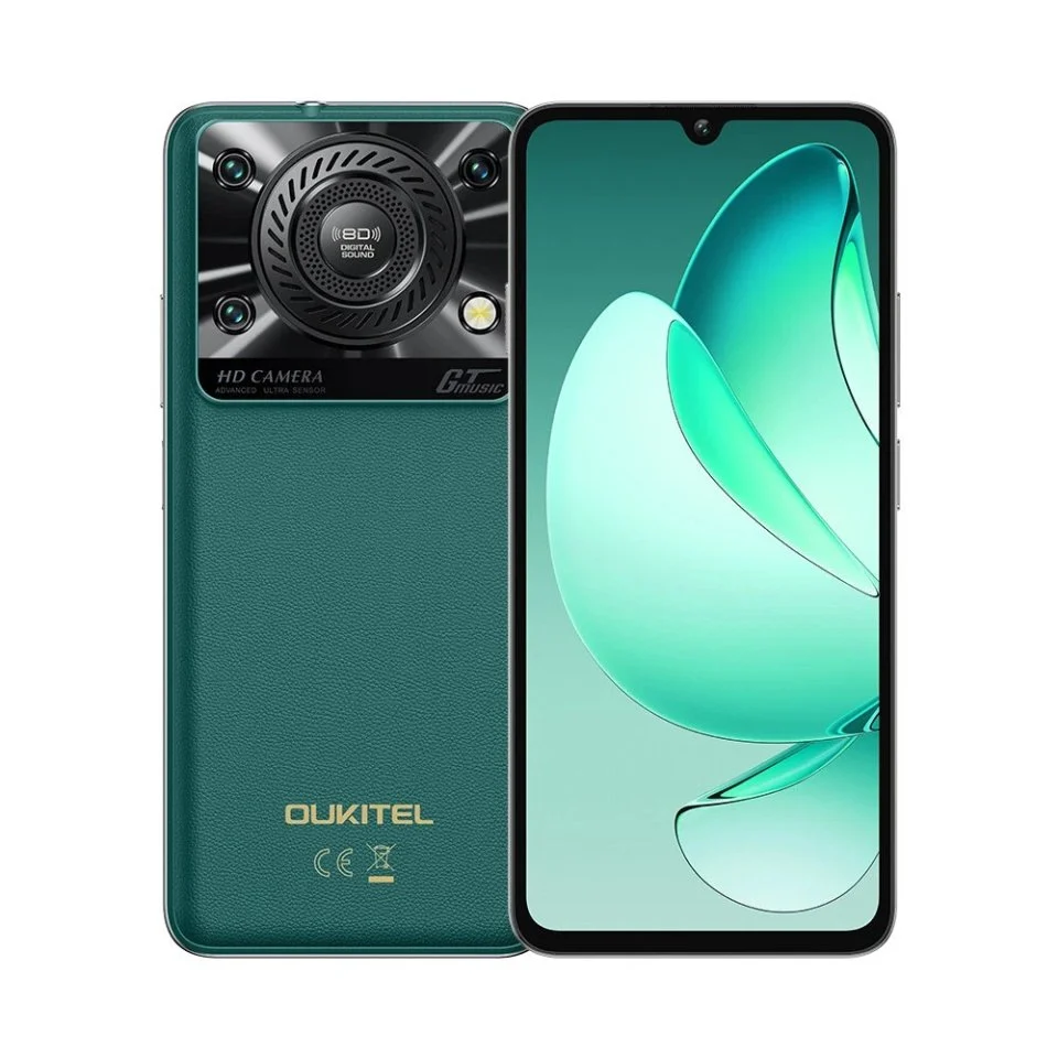 Phone - Mobile Phone OUKITEL C60, Green, 4G, 6.88" HD+ IPS, 16GB RAM (4GB + 12GB Extended), 128GB ROM, 13MP, Android 15, Unisoc T606, 110dB Loudspeaker, Flashlight, 10000mAh, 18W, Nano SIM