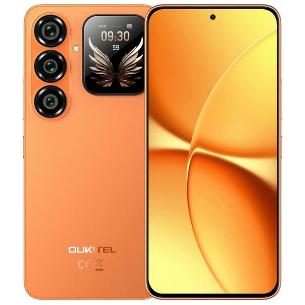 Phone - OUKITEL P2 Plus Mobile Phone, Orange, 5G, 6.7" AMOLED 120Hz, 1.81" Secondary Display, 36GB RAM (12GB+24GB Extended), 256GB ROM, Dimensity 7100, Android 16, NFC, eSIM, WiFi 6, 5000mAh, 45W, Dual SIM