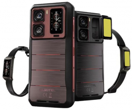 Telefoane - Telefon Mobil Oukitel WP300, Rosu, 5G, 6.78" FHD+ LCD, 120Hz, Ceas Inteligent Modular/Casca ureche si Lampa, 36GB RAM(12GB+24GB extensibili), 512GB ROM, Android15, 108+32MP, 16000mAh, 45W, DualSIM