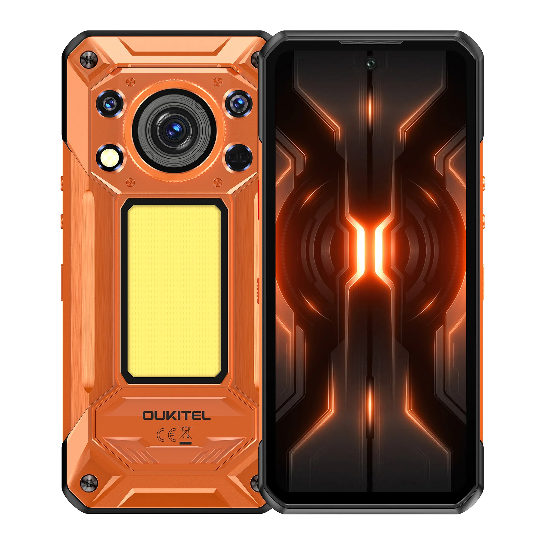 Tartós Telefonok - Oukitel WP500 Mobiltelefon, Narancssárga, 5G, 6.8" FHD+ 120Hz, 36GB RAM (12GB + 24GB bővíthető), 1TB ROM, Dimensity 8300, 108MP + 8MP Éjjellátó Kamera, Kemping Lámpa, 10000mAh, 45W, Dual SIM