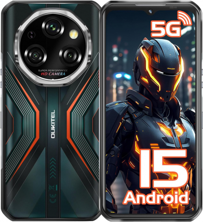 Telefoane - Telefon Mobil Oukitel WP55, Portocaliu, 5G, 6.6" FHD+ 120Hz, 36GB RAM (12GB+24GB Extensibil), 256GB ROM, Android 15, Dimensity 7025, 108MP+32MP, NFC, Face ID, 11000mAh, 33W, Dual SIM