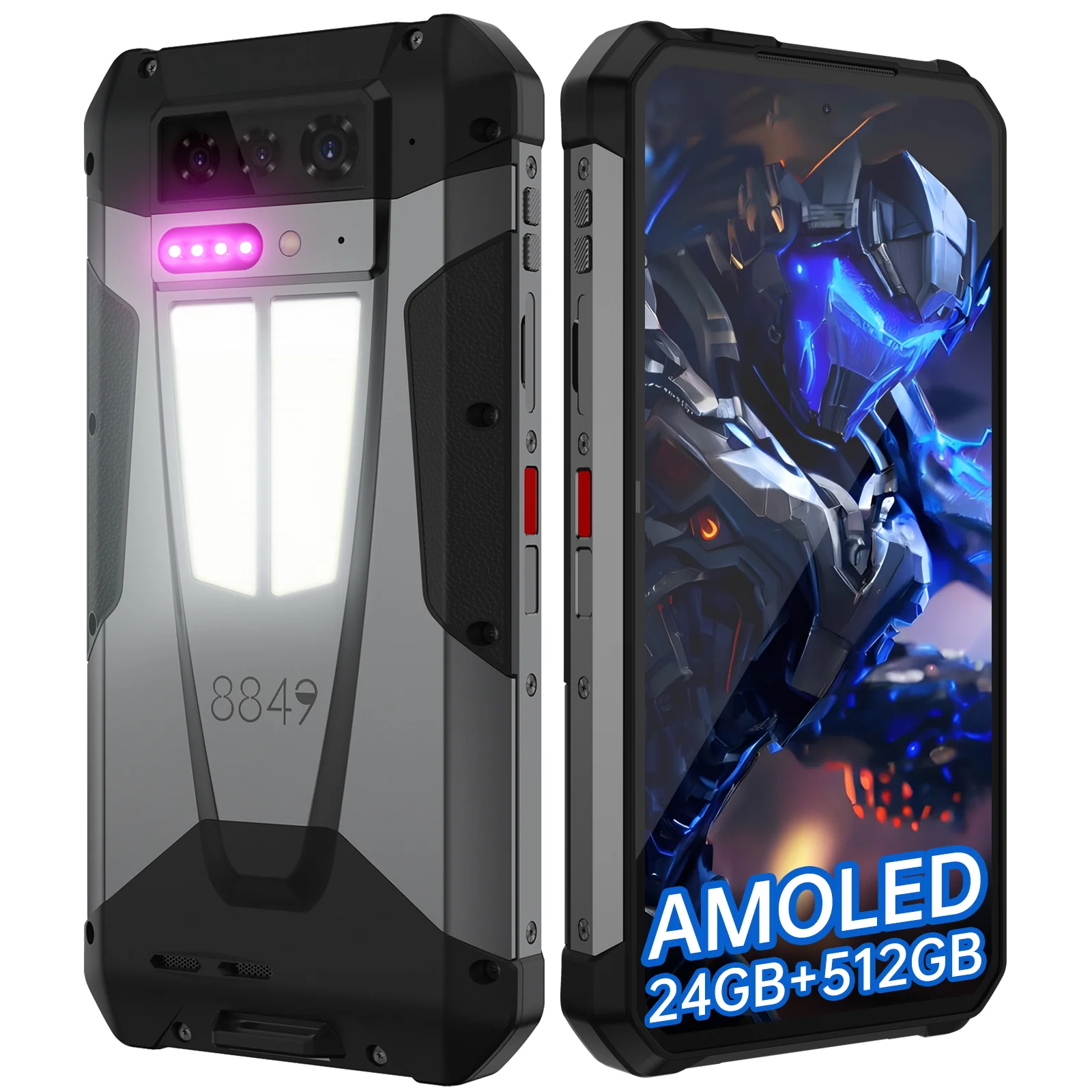 Telefoane - Telefon mobil Unihertz 8849 Tank 4, Negru, 5G, 6.78" AMOLED, 24GB RAM (12GB + 12GB Extensibili), 512GB ROM, Proiector DLP 720p, 50MP, Android 14, Dimensity 7300, Night Vision, 11600mAh, 66W, Dual SIM