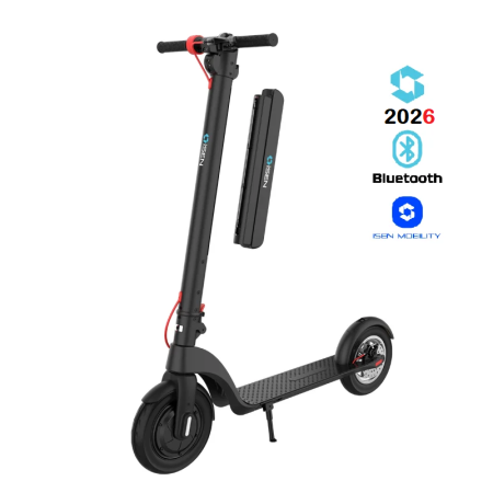 Trotinete - Trotineta electrica pliabila iSEN X8 2026 Negru, APP, BT, 10 inch, motor 350W, autonomie max 45km, viteza pana la 25km/h, baterie detasabila
