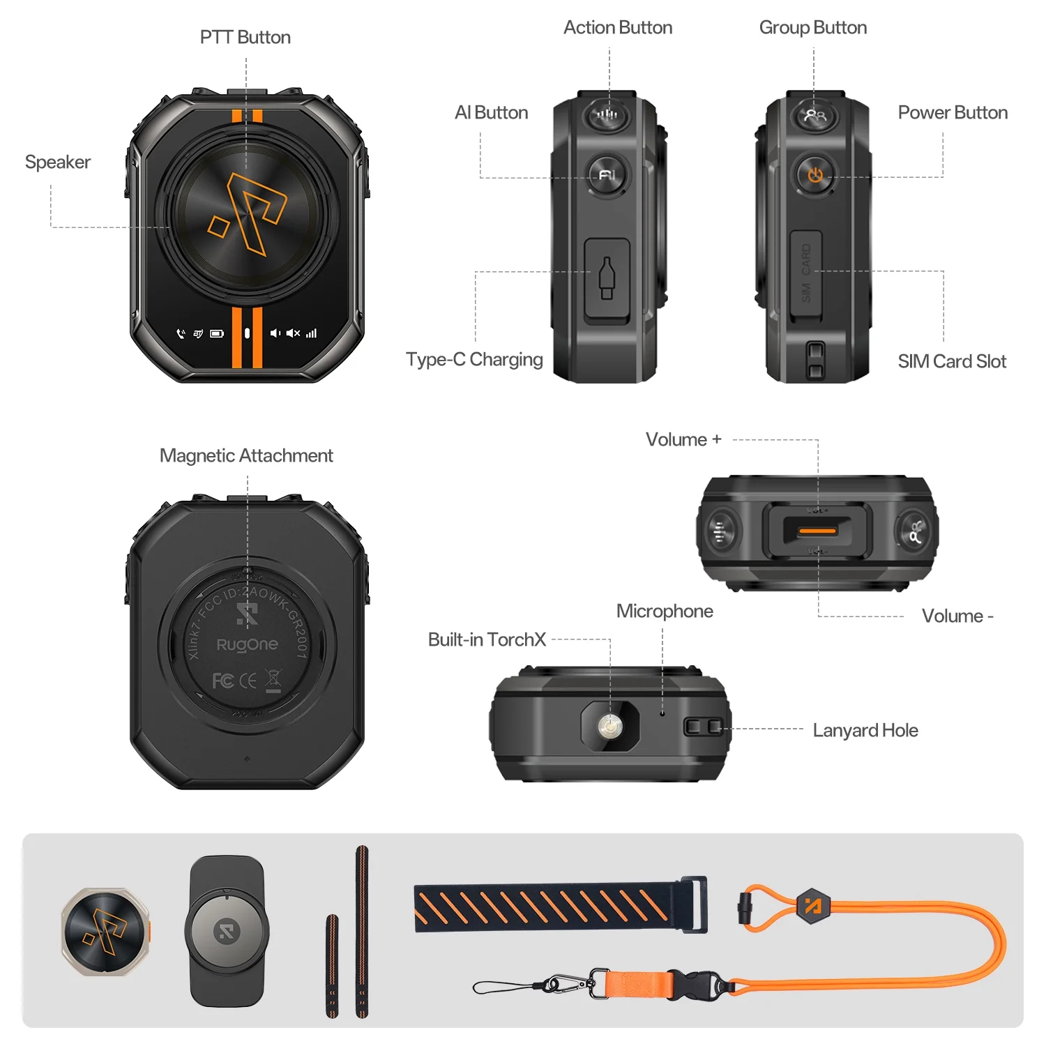 Walkie Talkie RugOne XLink 7, Sand Dune, 4G, Comunicare vocală AI, GPS, Bluetooth 5.2, SOS, Baterie 1050mAh, USB-C, Nano SIM [5]