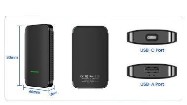 Adaptor Wireless iSEN CP2A PRO CarPlay și Android Auto, WiFi Dual Band 2.4G 5G, USB-A și USB-C, Compatibil Mașini cu CarPlay pe Fir