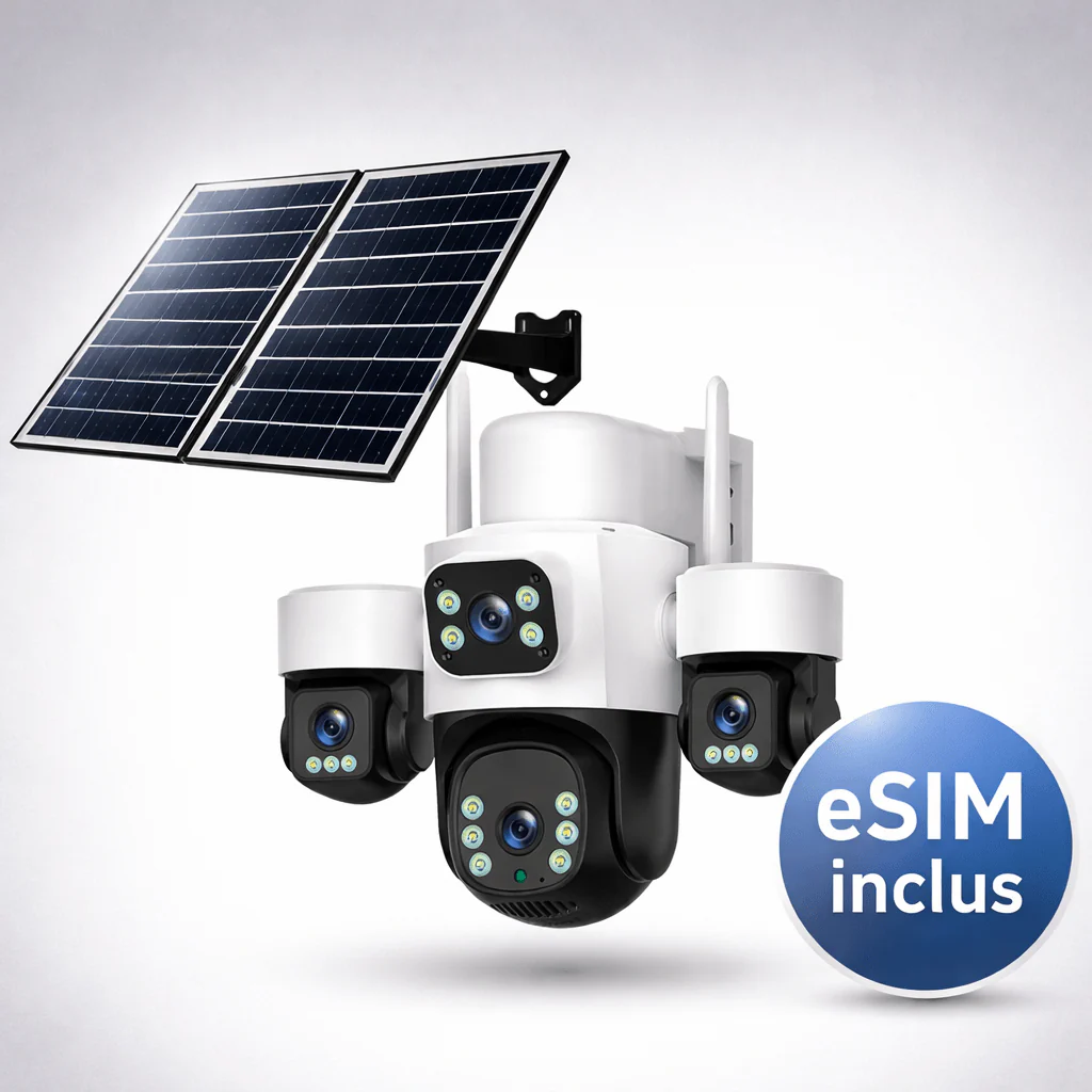 Camera Supraveghere Solara 4G TAGGO Pro Q50, Alb, 16MP, 4 Lentile, PTZ 360 , Dual Solar 20W, AI Tracking 12X, Full Color, eSIM, AOV 24 7, IP66,