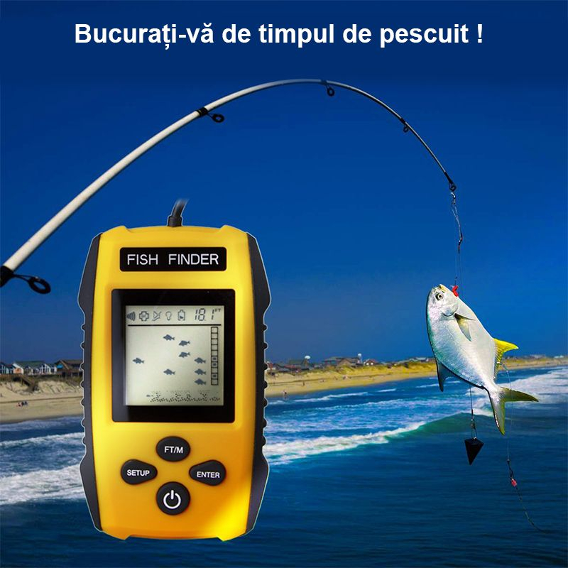 Fish Finder Portabil - sonar pentru pescuit , Senzor Adancime 100m, Pentru pescuitul la mare, lac, r