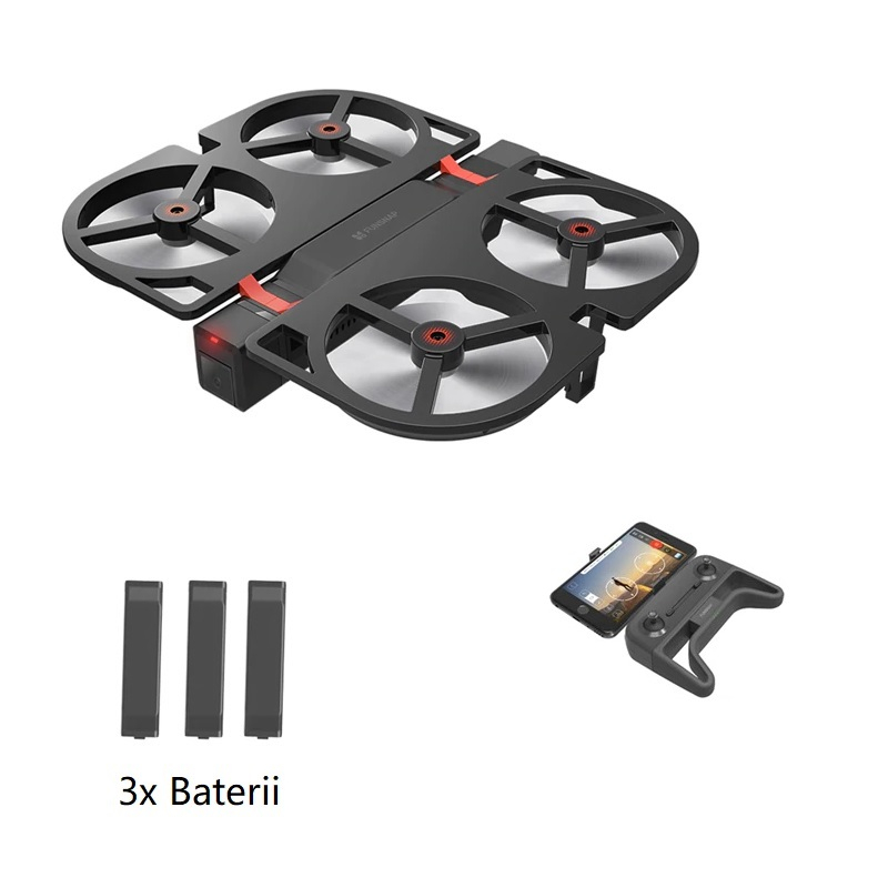 Pachet drona pliabila FunSnap iDol Negru cu 3 baterii, Motor fara perii, Camera FHD, Senzor CMOS, Me