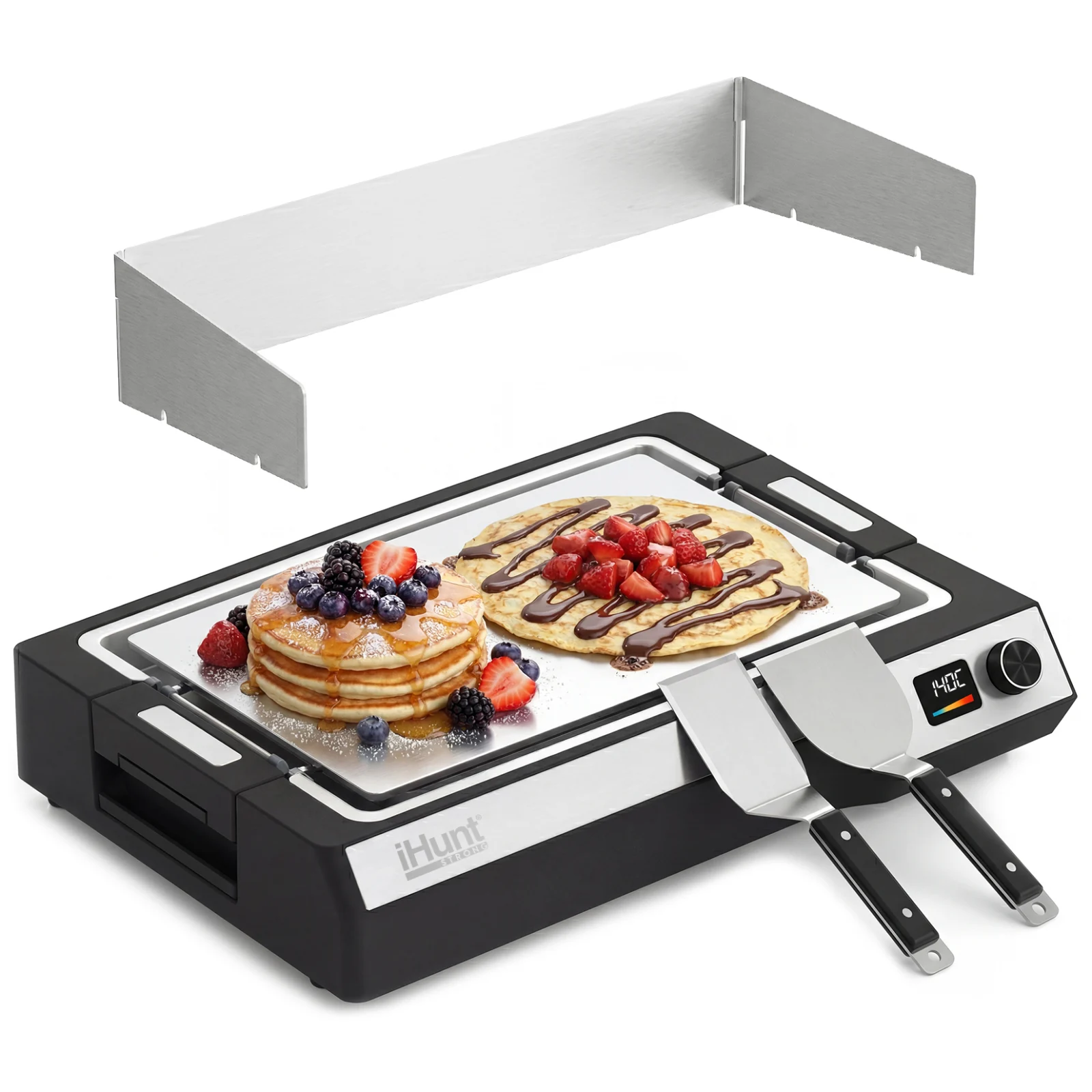 Plita Electrica iHunt BRO Teppanyaki Grill, 1650W, Placa Detasabila Antiaderenta, Termostat Reglabil, Tava Colectare Grasime, Afisaj