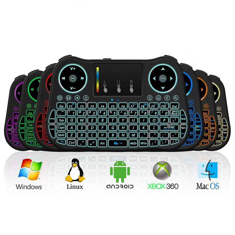 Telecomanda cu mini tastatura Rainbow backlit MT08, Air Mouse, Touch Pad, Wireless, Iluminare led, Q