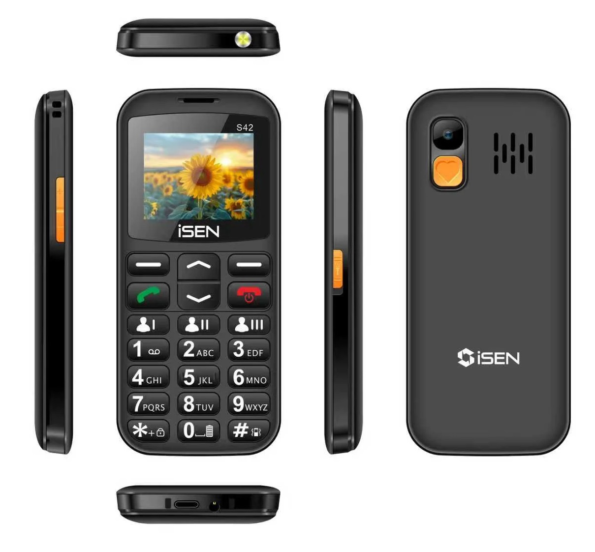 Telefon mobil iSEN S42 SENIOR, Display 2.0 , GSM, USB Type-C, Bluetooth, Camera, Lanterna, FM Radio fara cablu, Baterie 1800mAh, Buton SOS, Negru,