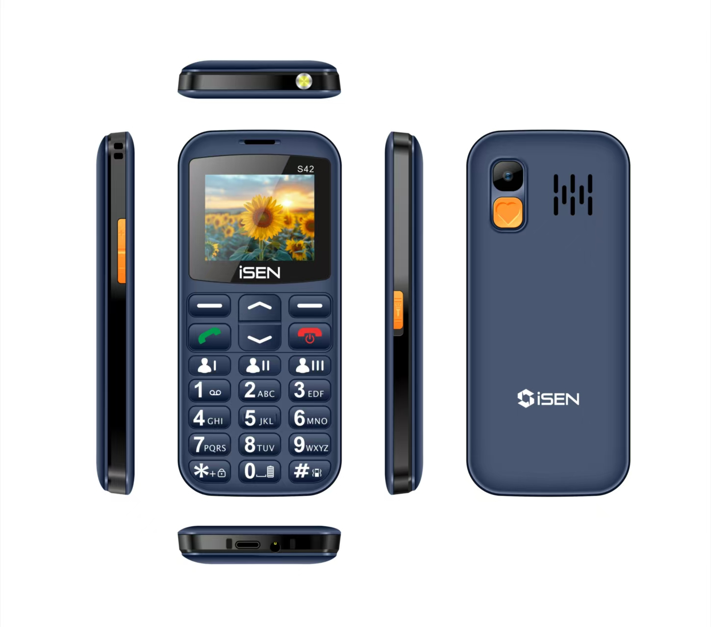 Telefon mobil iSEN S42 SENIOR Albastru, Display 2.0 , GSM, USB Type-C, Bluetooth, Camera, Lanterna, FM Radio fara cablu, Baterie 1800mAh, Buton SOS,