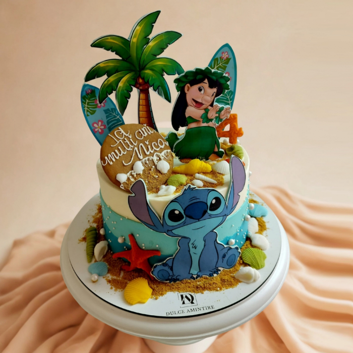 tort copii Lilo si Stitch cu decor tropical si personaje personalizate [3]