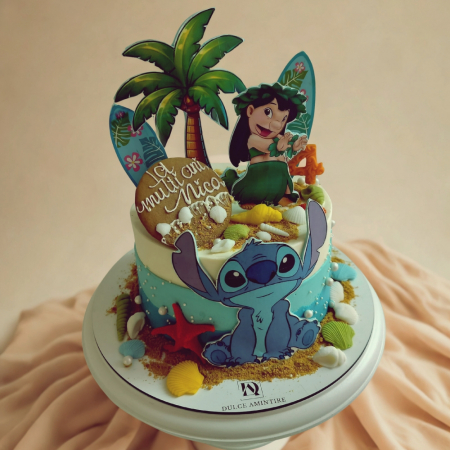 Torturi pentru Copii - tort copii Lilo si Stitch cu decor tropical si personaje personalizate
